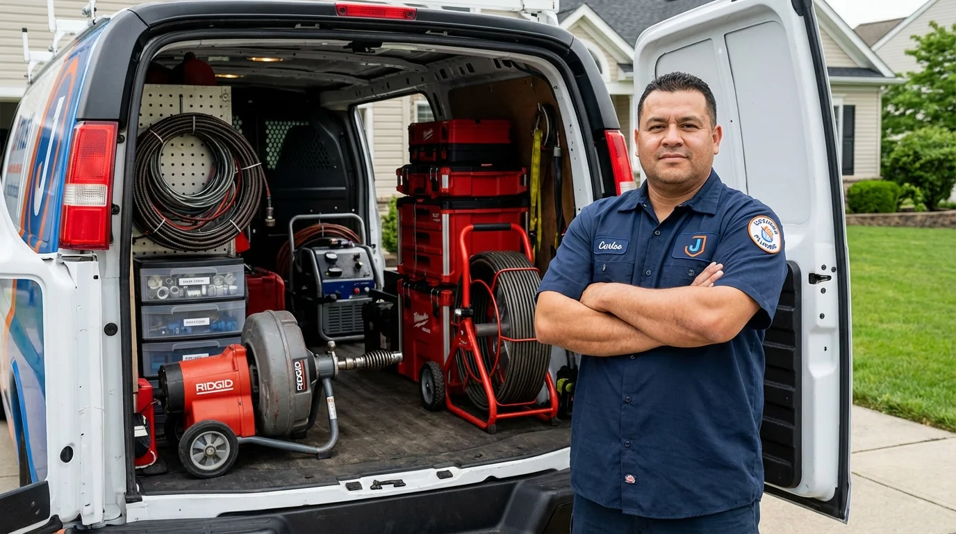 Professional drain cleaning equipment and Johns Plumbing LLC plumber in Ossian