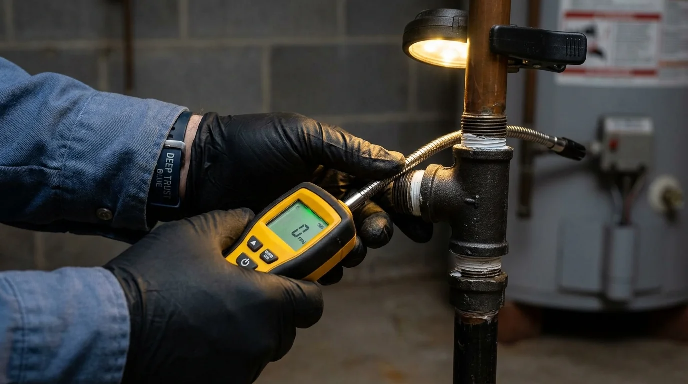 Gas leak detection with electronic sniffer by Johns Plumbing LLC in Ossian