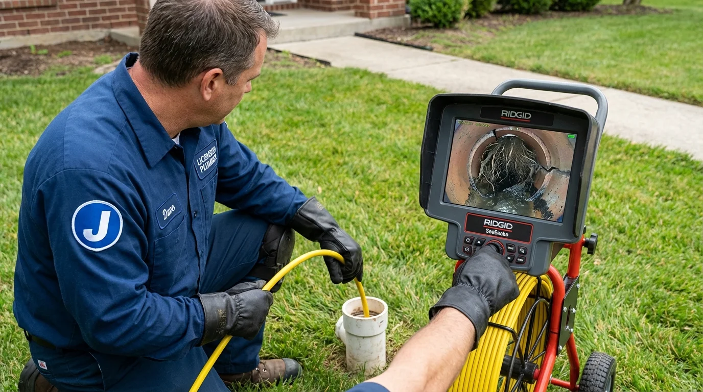 Sewer camera inspection being performed by Johns Plumbing LLC in Ossian
