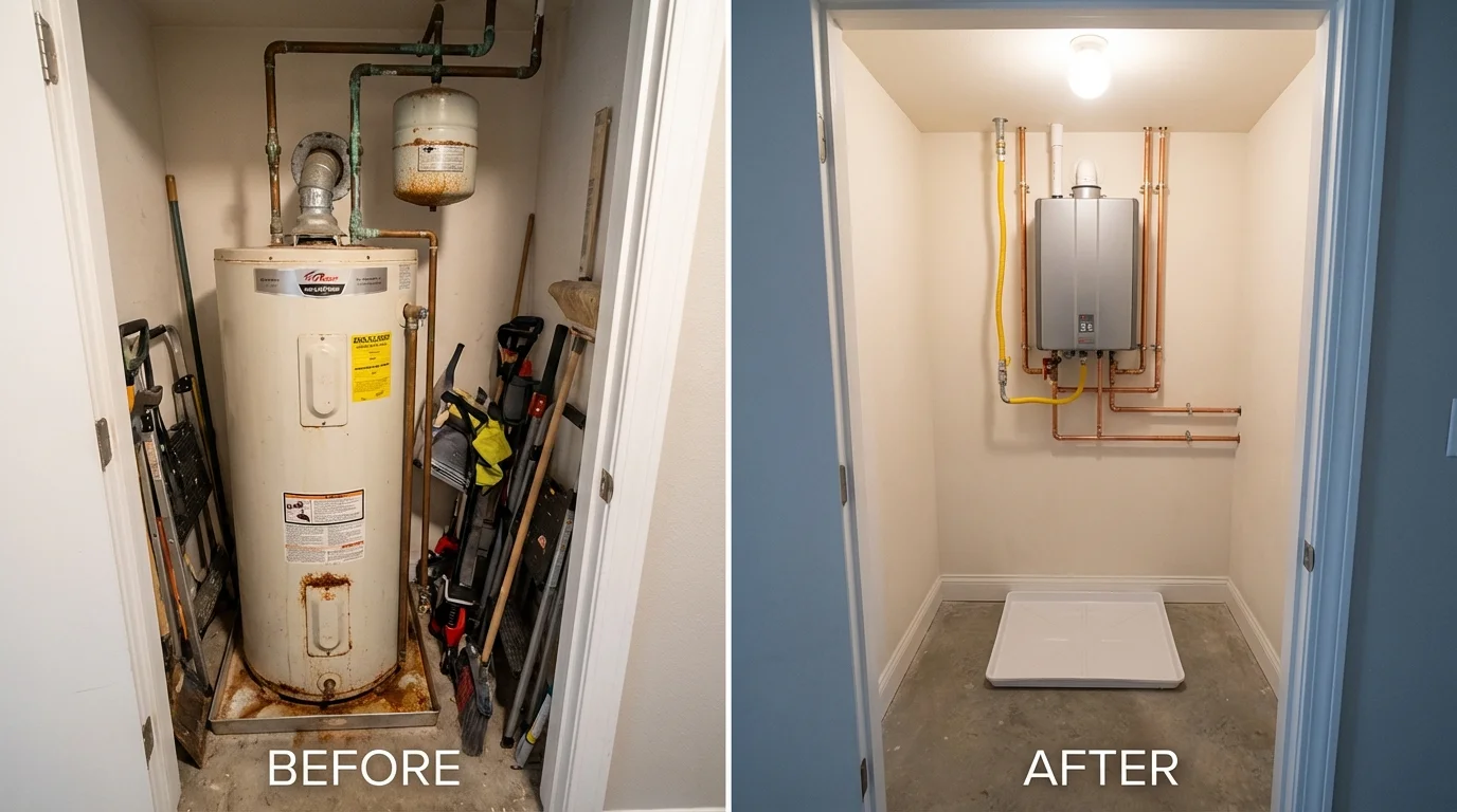 Tank water heater versus wall-mounted tankless unit comparison for Ossian, IN homeowners